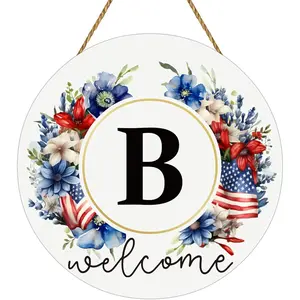 Patriotic Decorations Monogram Letter B 4th of July Wreaths for Front Door Wreath Wooden Welcome Sign for Front Door Decor Last Name Initial Fourth of July Memorial Day Porch Wall Home Kitchen Decor