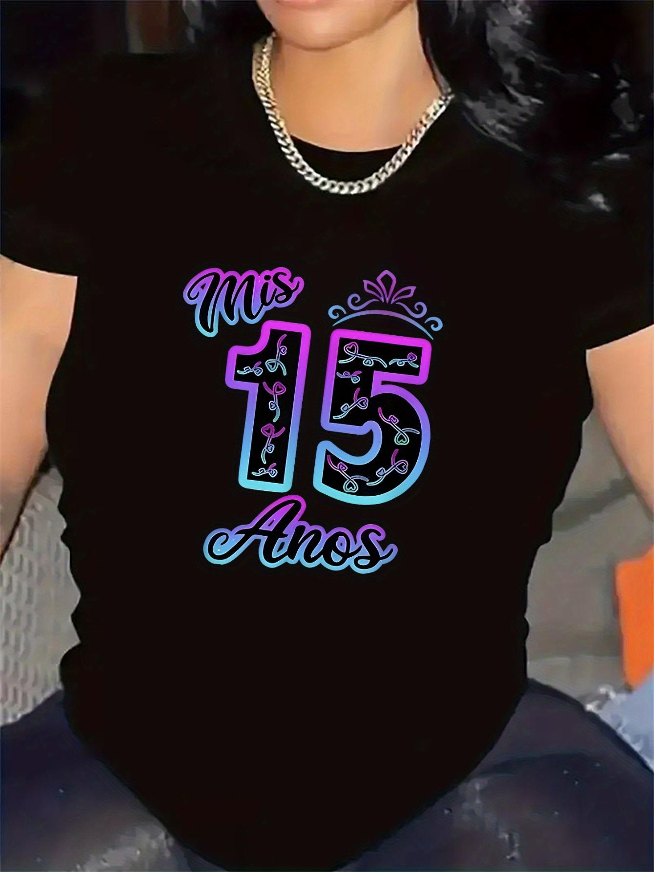 Short-Sleeved T-Shirt for Quinceañera Festivities, Sturdy And Cozy, Great for Parties Or Dining, Showcasing a Lively Design And Soft Fabric, an Excellent Present for Memorable Events