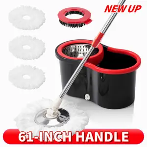 Spin Mop and Bucket Set with Wringer 360° Rotating System 3 Microfiber Refill Heads 61Inch Adjustable Stainless Steel Handle Ideal for Bathroom Floor Cleaning Home Cleaning Efficient
