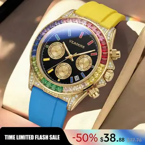 【Weeklydeals】Wormhole Concept Chronograph Rainbow gemstone dial with diamond accents & contrast silicone strap. Folding clasp. Water‑resistant, classic yet fashion‑forward—perfect for daily wear. High‑end light luxury for men & women. Crystal Watch