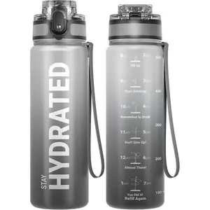 Sahara Sailor Water Bottle 17oz, Durable and Leakproof Water Bottles Motivational with Time Marker, Tritan, BPA Free, Wide Mouth with Easy Clean Brush for Gym, Travel, Home, School, Office (1 Bottle)