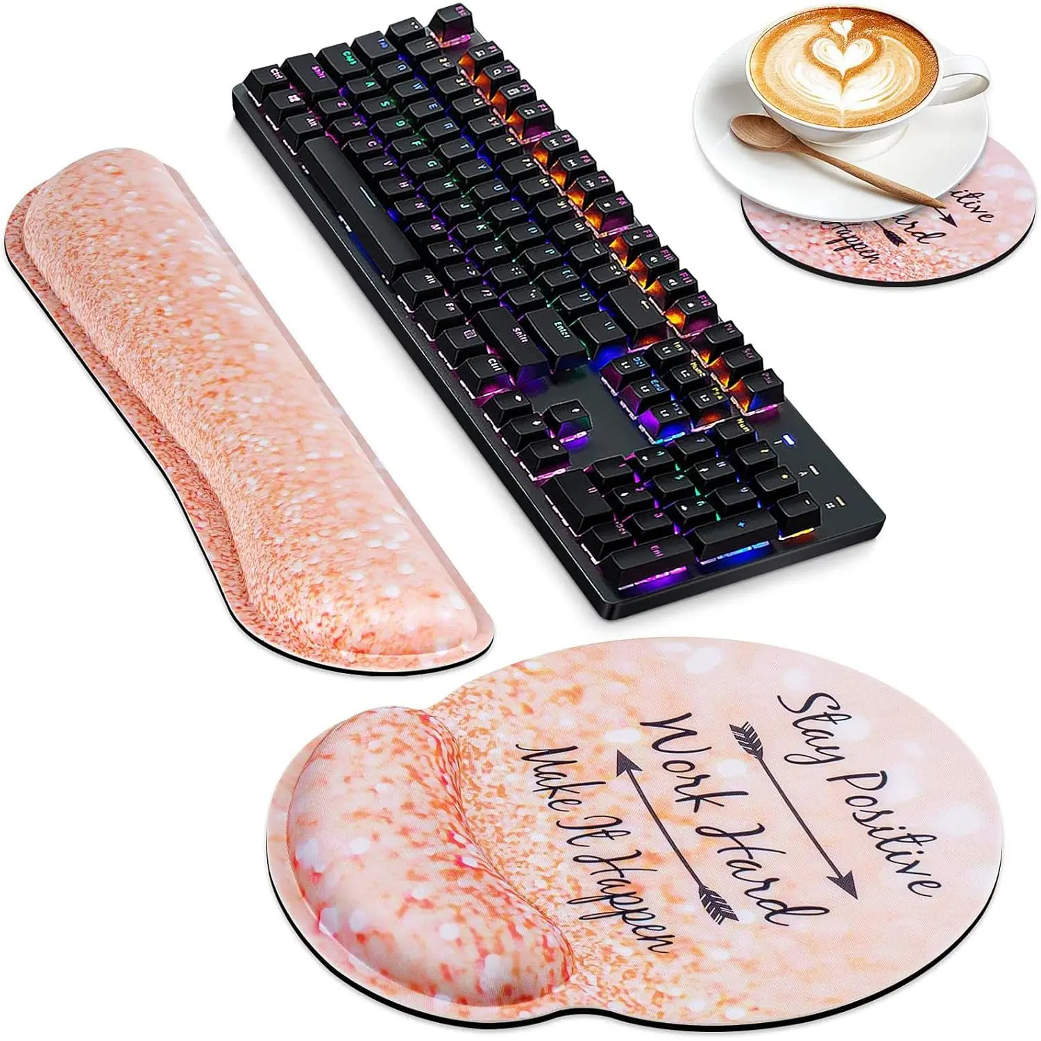 3-in-1 Keyboard Wrist Rest +   Pad + Coaster, Gel Wrist Rest for Computer, Easy Typing &