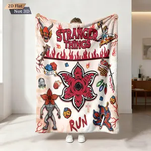 1pc Stranger Things Fleece Blanket, Demogorgon Demon Print, Cozy Warm Throw for Nap & Sofa, TV Show Fan Merch Gift