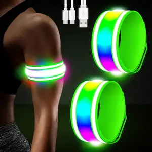 LED Armband Rechargeable for Running(2 Pack),Light Up Arm Bands for Night Walking,Running Lights for Runners,High Visibility Reflective Running Gearr for Night Safety Light Up Wristbands