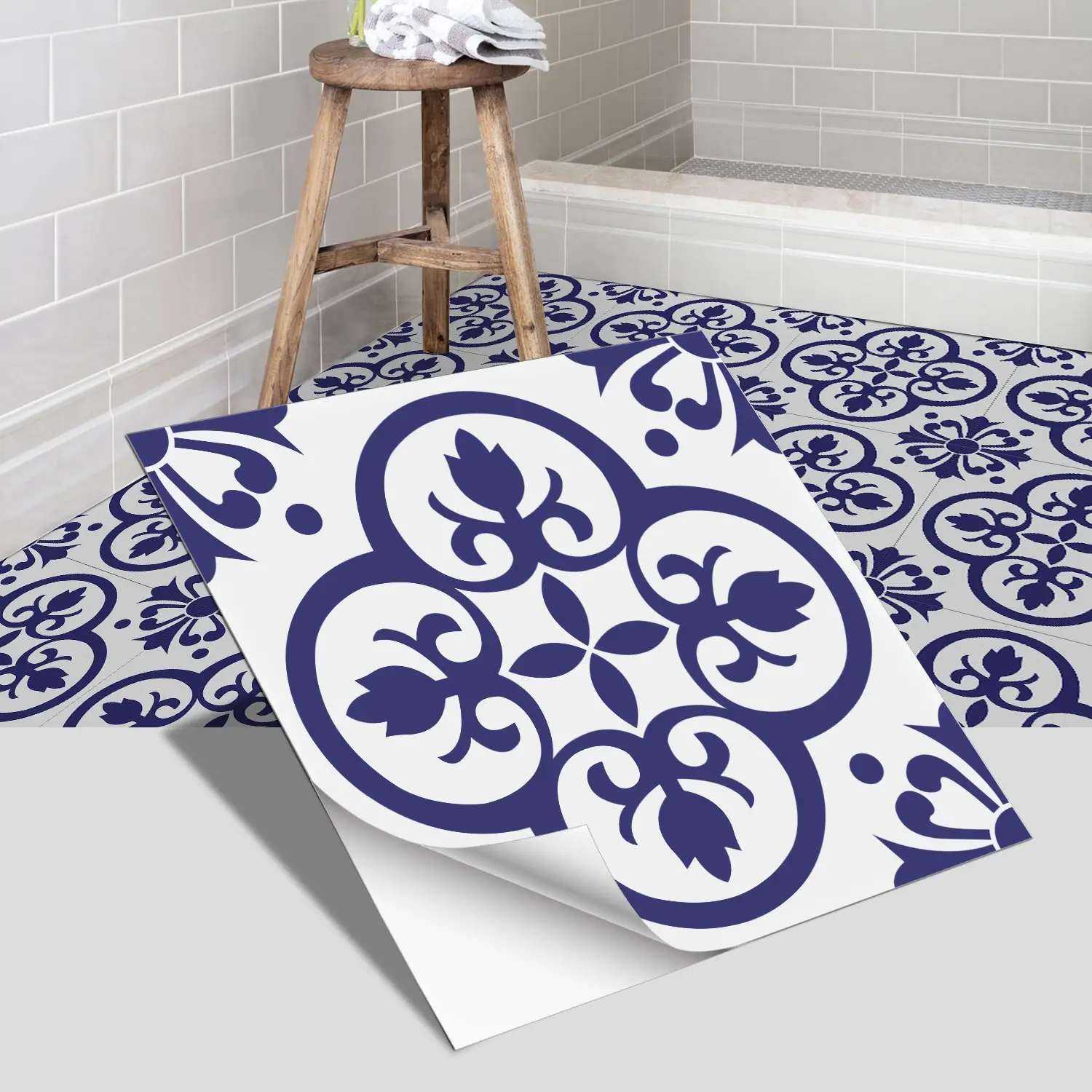 12pcs/24pcs Waterproof Thickened Self-adhesive Peel and Stick Floor Tiles, Linear Pattern Design, Suitable for Kitchen Backsplash, Stairs and Bathroom Floor Decoration, 7.87 inches X 7.87 inches, 11.81 inches X 11.81 inches, Decorative Floor Sticker