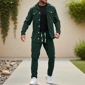 GINGTTO Men's Corduroy 2 Piece Set Slim Fit Long Sleeve Button Down Tracksuit Casual Sports Outfits