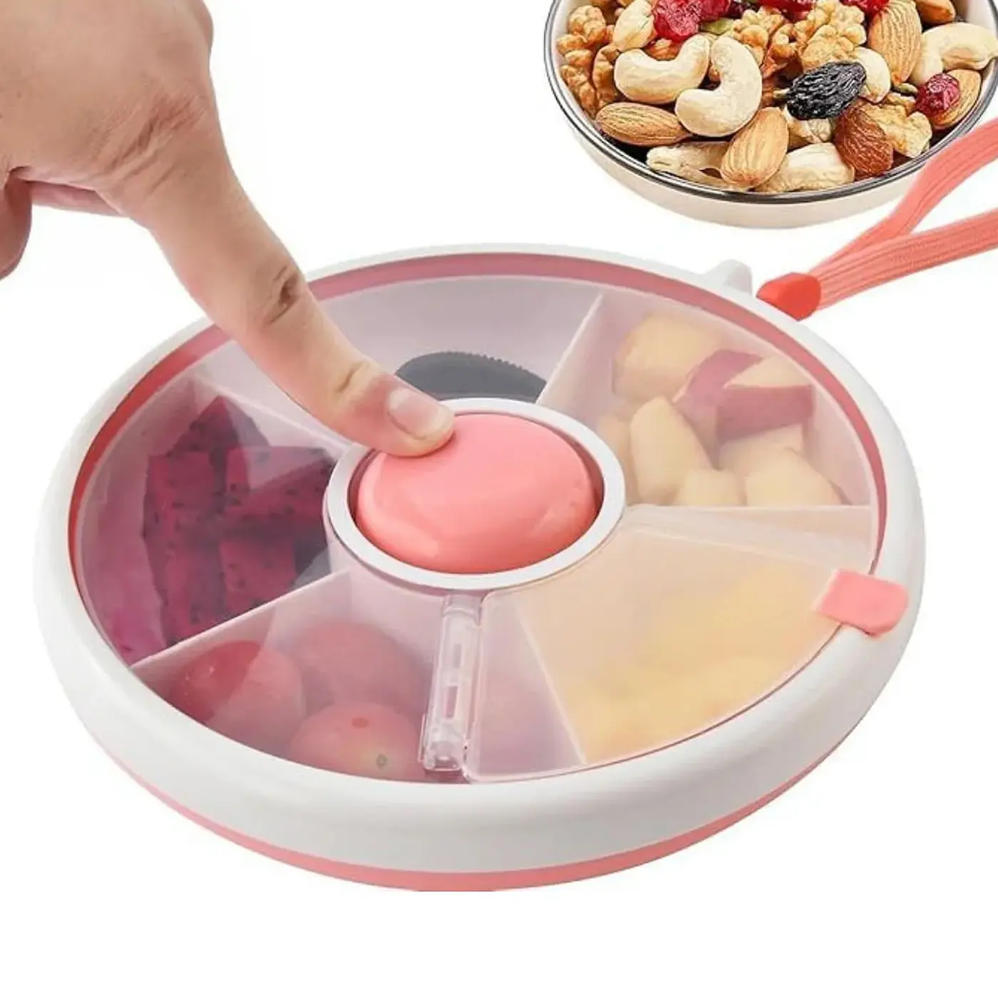 Anti-Spill Rotating Snack Box Container, 5-Grid Food Distributor with Lid, Press & Rotate Reusable, Dustproof Moisture-Proof, BPA-Free Travel Essential, Food Storage Organizer, Food Storage Containers