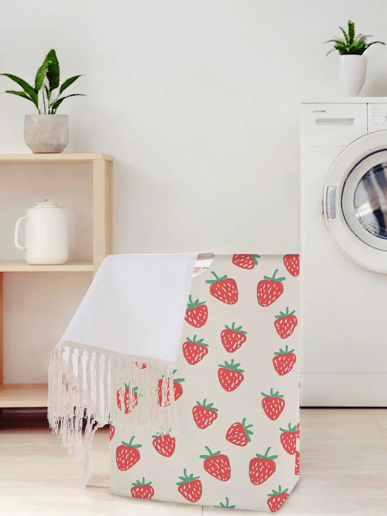 Strawberry Pattern Open Storage Box, Foldable Laundry Basket with Handles, Home Bathroom Storage Basket for Cleaning & Organization