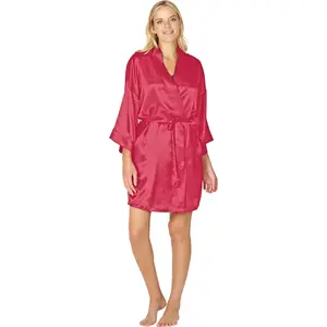INTIMO Women's Knee Length Satin Robe with Tie Sleepwear