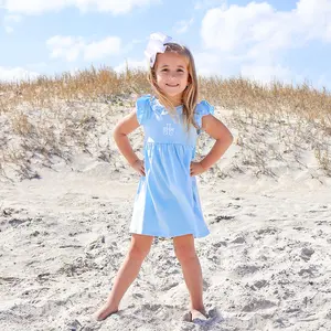 Colette Ruffle Collar Blue Knit Dress - Soft Knit Outfit for Girls