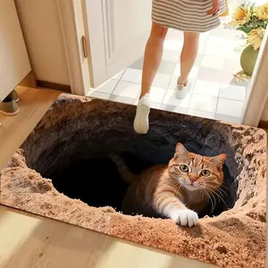 2D Printed Cave Trap Optical Illusion Doormat Funny Cat Hole Design Creative Pranks Entryway Rug Soft Comfortable Yet Practical Floor Mat Suitable for Indoor Living Room Bedroom Home Decor