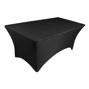 Tektrum  4ft/6ft/8ft Long Rectangular Stretch Tablecloth, Spandex Jacket Cover, Tight Fit Linen-Fitted Table Cover For Trade Show, DJ, Wedding, Party, Banquet, Event, Kiosk, Vendor - Premium Fabric (Black)