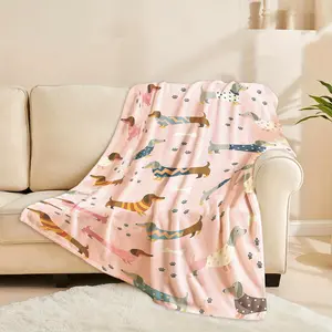 Cute Dachshund Pattern Blanket, Soft and Warm, Suitable for All Seasons - for Sofa, Bed, Camping, Travel, and Office Decor - Cozy Autumn Home Gift for Thanksgiving, Halloween, Christmas, Flannel Fabric, Seasonal Artistic Design