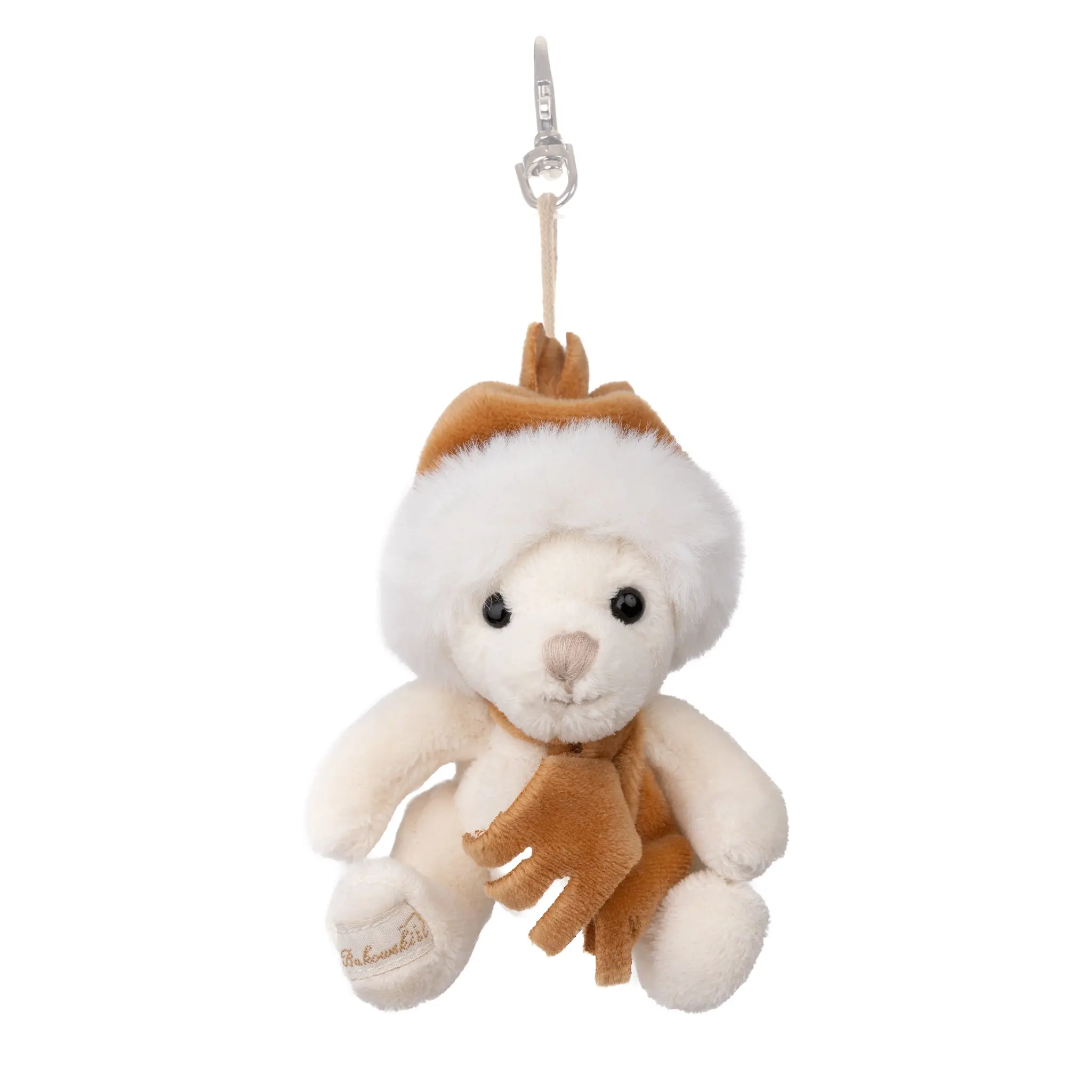 Bukowski Bears Eugene 3.5 Inch Festive Soft Fabric Stuffed Bear Keychain - Cute White Plush with Winter Hat, Cheerful Demeanor for Bags, Backpacks
