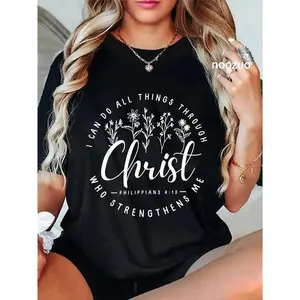 Cotton Unisex Christ I Can Do All Things Through Who Strengthens Me T-Shirt Christ Christian Tops Casual Graphic Printed Vintage Tshirt