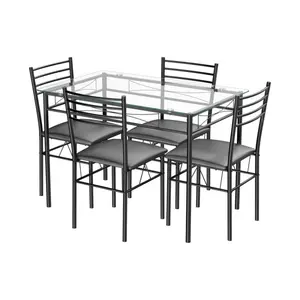 Modern 5 Pieces Dining Set with Tempered Glass Top Table and 4 Upholstered Chairs
