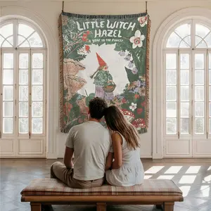 Little Witch Pattern Home Decor Yarn Woven Wall Art Tapestry for Bedroom Dorm Living Room- with Fringe Tassels Not Printed - Multipurpose Design Soft Boho H Chair Couch Bed Cover Throw Towel Slipcover Travel Garden Outdoor Camping Picnic Beach