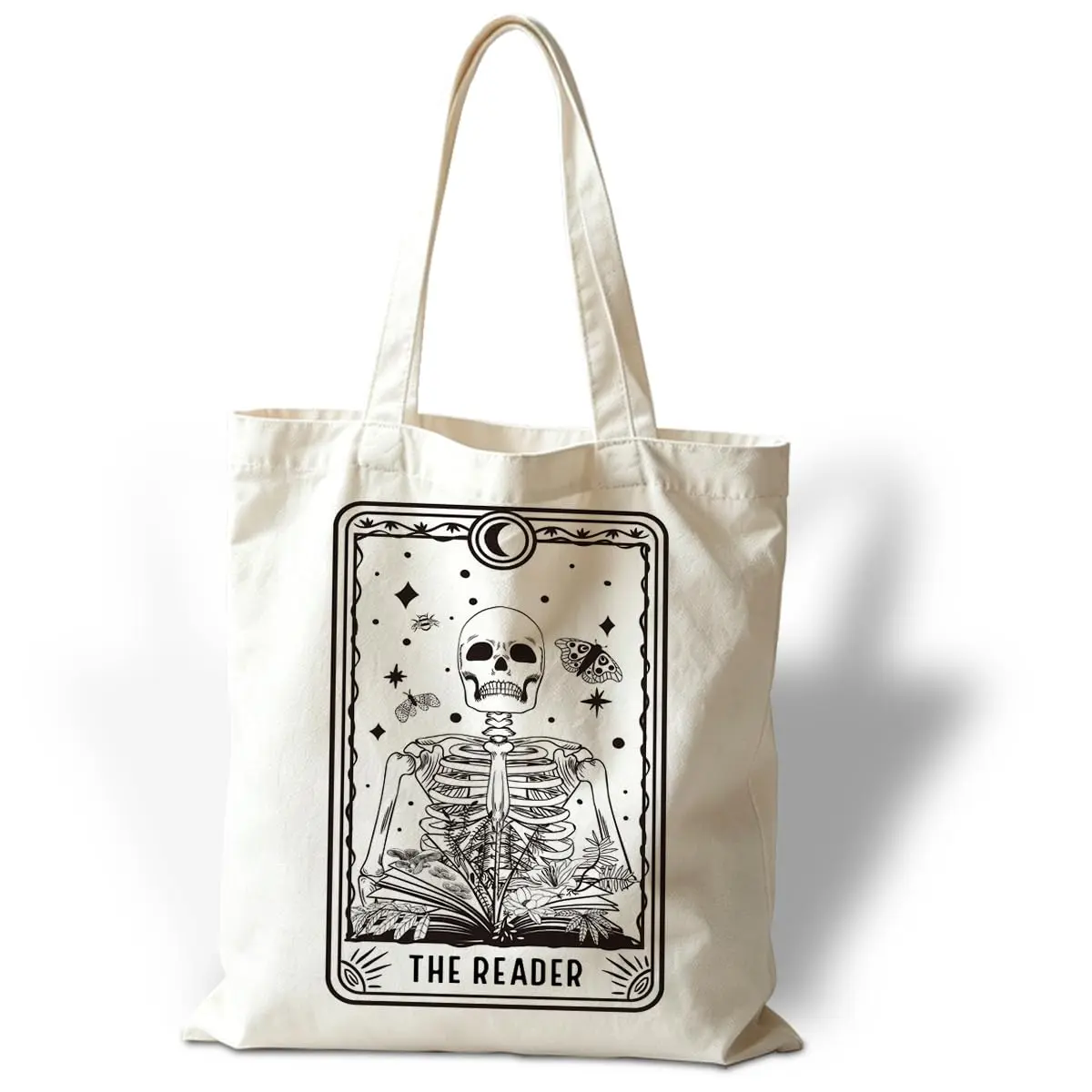 Women's Halloween Canvas Tote Bag - Reusable Large-Capacity Shoulder Handbag with Assorted Spooky Prints (Pumpkin, Ghost, Witch, Skull) for Holiday Parties
