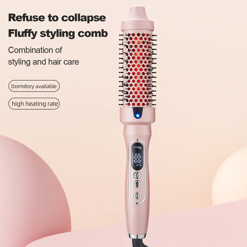 Upgraded version Thermal Brush, Blowout Boost 1.5 inch Heated Round Brush for Blowout Look, Dual Voltage, Pink, Black, Tourmaline Ceramic, Negative Ion Technology, 5 Temperature Settings, Less Damage，Easy to Use Anti-Frizz Ionic