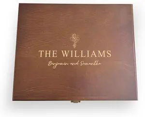 Krezy Case Wedding Memory Box Personalized Keepsake Wood Box Walnut Colored Custom Engraved Wooden Box for Couples Classic Design Secure Metal Hardware
