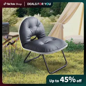 [Dealsforyoudays] Ebello Folding Faux Leather Accent Chair, Easy Clean Foldable Comfy Reading Chair for Indoor - Portable Camping Chair with Handle for Outdoor,Metal Frame,Black