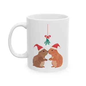 Capy Kissmas Mug, Cute Capybara Christmas Coffee Mug for Couples, Funny Animal Mug Gift for Her, Romantic Holiday Mug for Animal Lovers