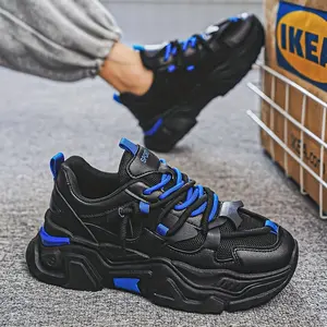 Comfortable Men's Low Top Chunky Sneakers - Breathable Mesh Lace-up Shoes with Rubber Sole and Fabric Insole for Casual Athletic Wear