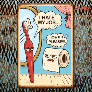 [2D flat]1pcs 8x12inch Vintage Metal/ Tin Sign - Funny Bathroom Wall Art with Humorous Toilet Quotes, Rustic Home Decor for Restroom or Washroom, Restroom Decor, 2D Flat, Perfect for Room Decor