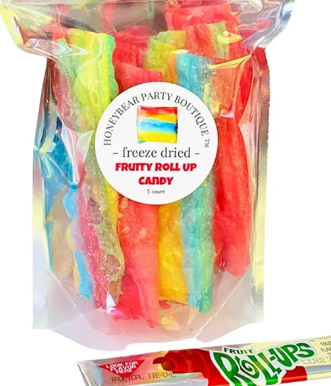 Freeze Dried Fruit Roll Ups Candy - 5 Full Fruit Rolls - Shipped in a Box - Tropical Tye Dye & Strawberry