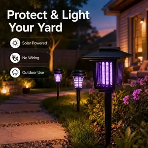2-in-1 Solar Mosquito Zapper & Pathway Light, Outdoor Waterproof LED Garden Stake Light with UV Bug Killer for Yard, Patio, Lawn