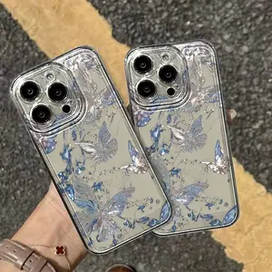 Blue Sparkle Aesthetic Butterfly Pattern Protective Anti-Drop Shockproof Phone Case for Apple iPhone 17 16 15 14 13 12 11 XS XR X 8 7 Mini Plus Pro Max Se Series