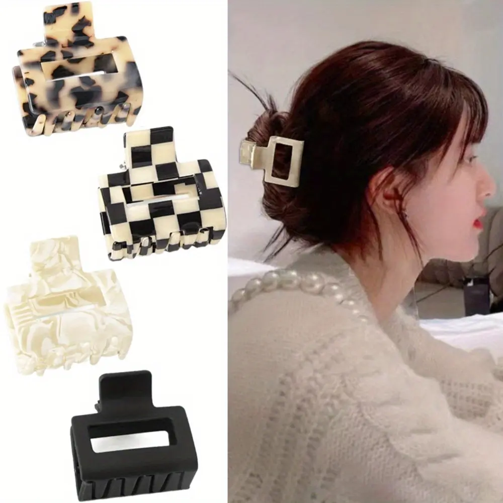4 Pcs Checkered Small Size Cute Claw Clip for Girls, Multi Colored Plaid Non-Slip Catch Hair Clips, Hair Accessories for Women Girls