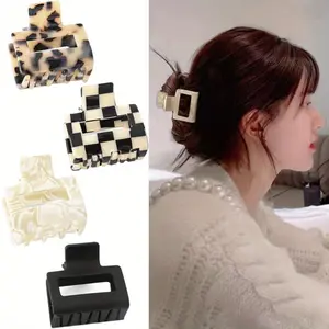 4 Pcs Checkered Small Size Cute Claw Clip for Girls, Multi Colored Plaid Non-Slip Catch Hair Clips, Hair Accessories for Women Girls