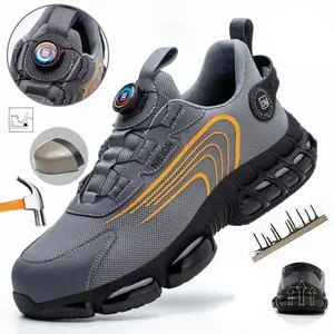 NIEION Safety Shoes Work Shoes Steel Toe Caps Anti Smash And Anti Puncture Breathable Mesh Surface Air Cushioned Sole for Comfortable Wear Resistance Rotating Button Design Men's Safety Shoes Women's Safety Shoes Construction Site Work Shoes