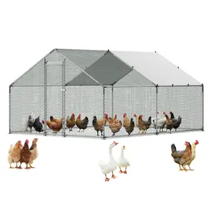 fathersdaygift  VEVOR Metal Chicken Coop, 9.8x13.1x6.5 ft Large Walk-in Chicken Runs with Cover, Spire Roof Hen House Enclosure with Security Lock, Outdoor Duck Rabbit Cage Poultry Pen for Backyard, Farm, Yard
