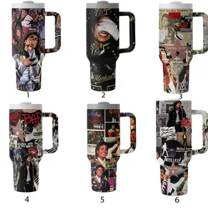 Michael Jackson Aesthetic 40oz Tumbler with Handle Insulated Cup, Heavy Metal Fan Gift Stainless Steel, Vacuum Insulated Double Wall