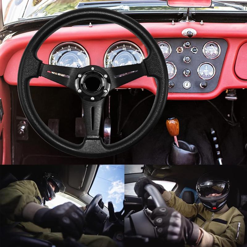 13.8" Racing Sim Steering Wheel | Anti-Slip Leather Grip & Aluminum Build | 6 Bolt Design for PC/Console Car Games (Black)