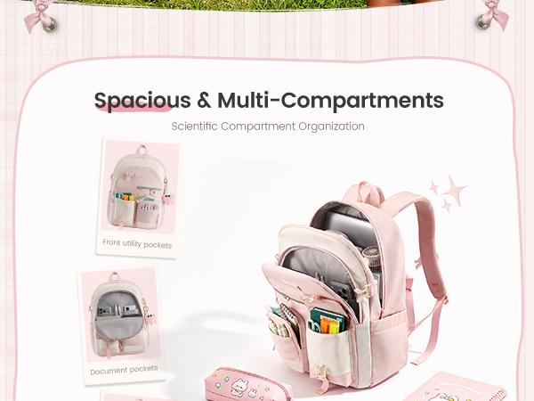 LOVEVOOK School Backpack for Teen Girls, Student Backpack Purse for 8-16 Teenage, Cute Kid Bookbag with Large Cup Holder, Back to School Backpacks Fit 15.6 Inch Laptop, Large College Travel Bag Gift