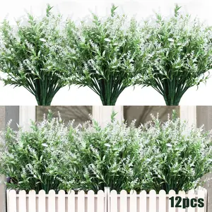 12pcs Lavender Artificial Flower Bouquet, Artificial Flower Arrangements, UV Resistant Outdoor Decor, Valentine's Day Gift, Home Garden Hanging Pots