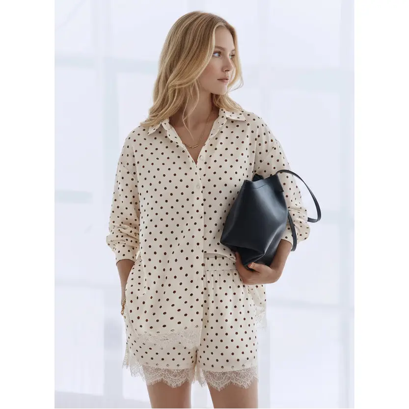 POLKA DOT LACE TRIM OVERSIZED SHIRT