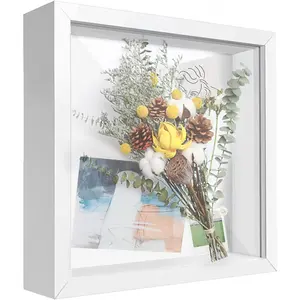 8x8 White Shadow Box Frame Display Case with Letter Stickers 3D Picture Frame for Memorabilia Baby Items Wedding Memories Crafts Tickets and Photos