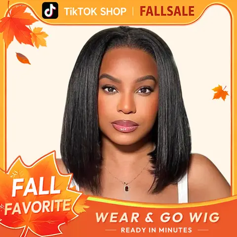 WIGFEVER Glueless Human Hair Lace Front Bob Wig - Wear And Go, Yaki Straight Layered Cut, 9x6 Lace Size T-Part Deep Side Part, 3D Dome Cap Quick & Easy Install, Breathable Wig Cap, Adjustable Strap, Heat Resistant, Natural Hairline