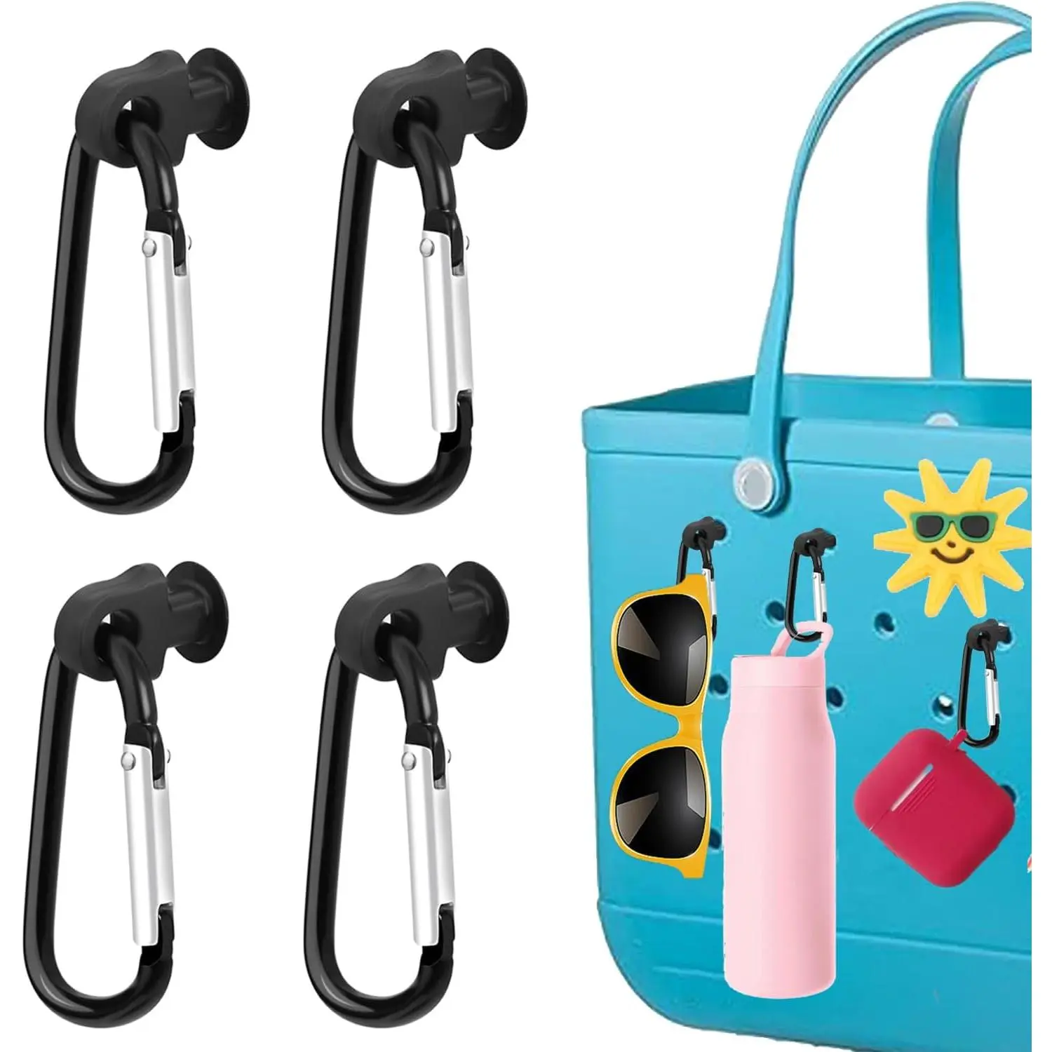4Pcs Bogg Bag Insert Hooks, Bogg Bag Accessories Charms Key Holder Carabiner for Bogg Bags, Compatible for Large & Small Beach Bags