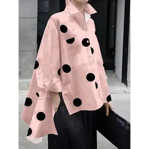 Women's Polka Dot Print Long Sleeve Shirt, Casual Open Front Blouse for Daily Wear, Ladies Clothes for All Seasons, Longsleeves, Womenswear