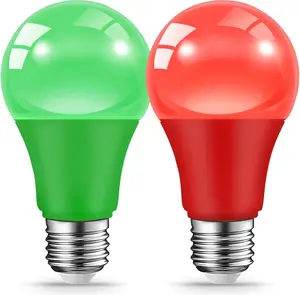 Red Green Light Bulbs for Christmas, 9W(60W Equivalent) E26 Base Red Green Bulb for Christmas Halloween,Wedding,Party,Bar,Porch,Holiday Lighting, Decor, 2-Pack