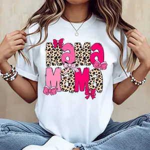 Leopard Print Mama Mom T Shirt White Casual Loose Fit For Women Motherhood Gift Everyday Wear