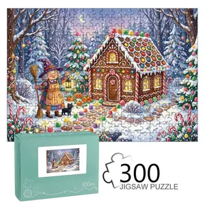 Premium Paper Colorful Cartoon - Style Gingerbread House Witch Winter Snowy Forest Christmas Jigsaw Puzzle, Family Fun Brain - Teasing Decorative for Kids & Adults