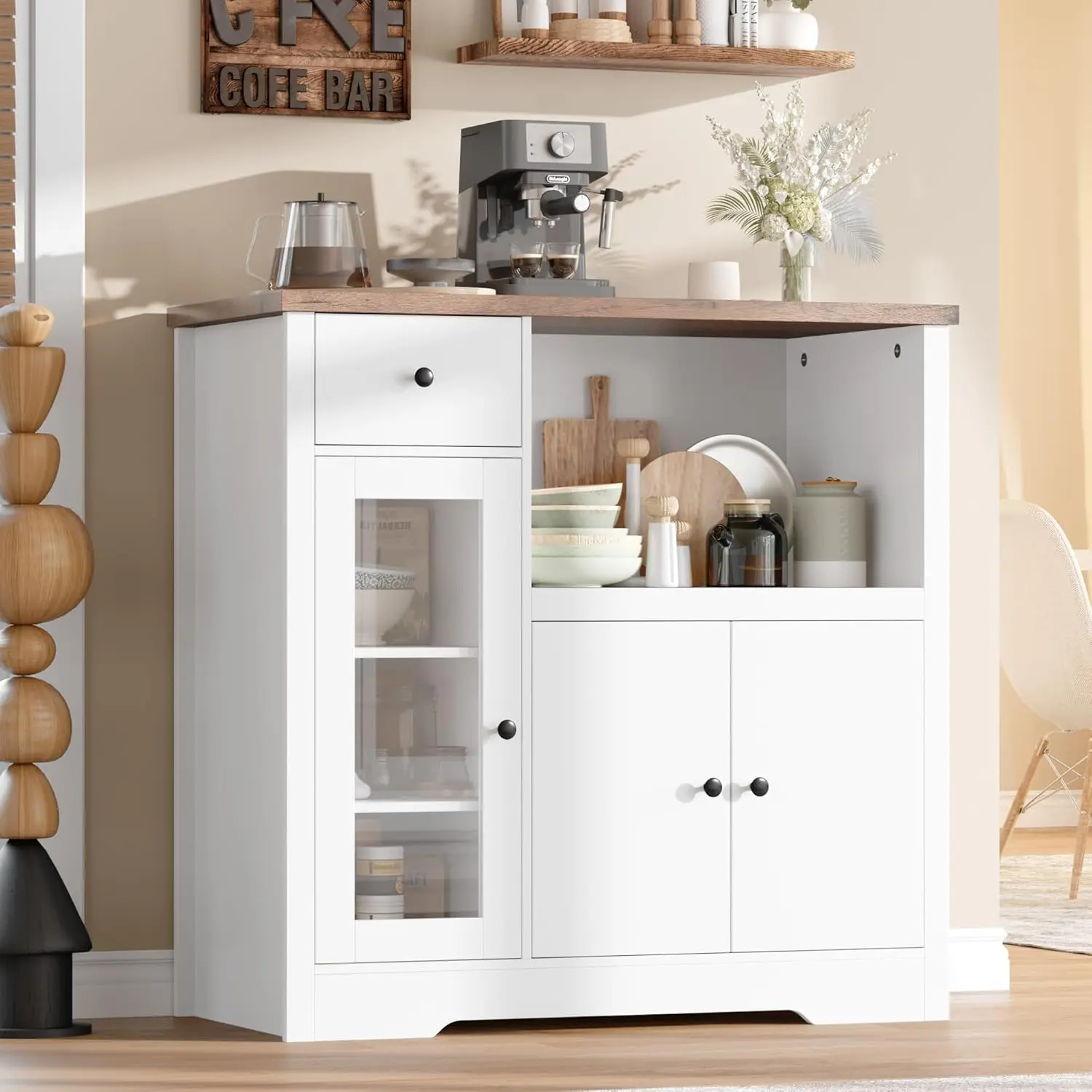 【Christmas Gift】Kitchen Microwave Cabinet with Storage Buffet Sideboard  for Kitchen Dining, Living Room Hallway