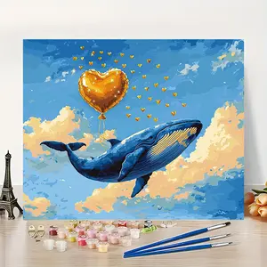 16x20 Inch Unframed DIY Paint by Numbers Heart Balloons & Whale In Sky Acrylic Number Coloring Beginner Sky Fantasy Series Vintage Dreamy Personalized Wall Decor + Heartfelt Hot Gift
