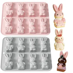 2 Pcs Easter bunny  molds, silicone mold, 3D Bunny Chocolate Candy Molds,for chocolate, cake, musse& cake,food-grade, easy-release, French chocolate mousse molds, ice cube chocolate candy molds